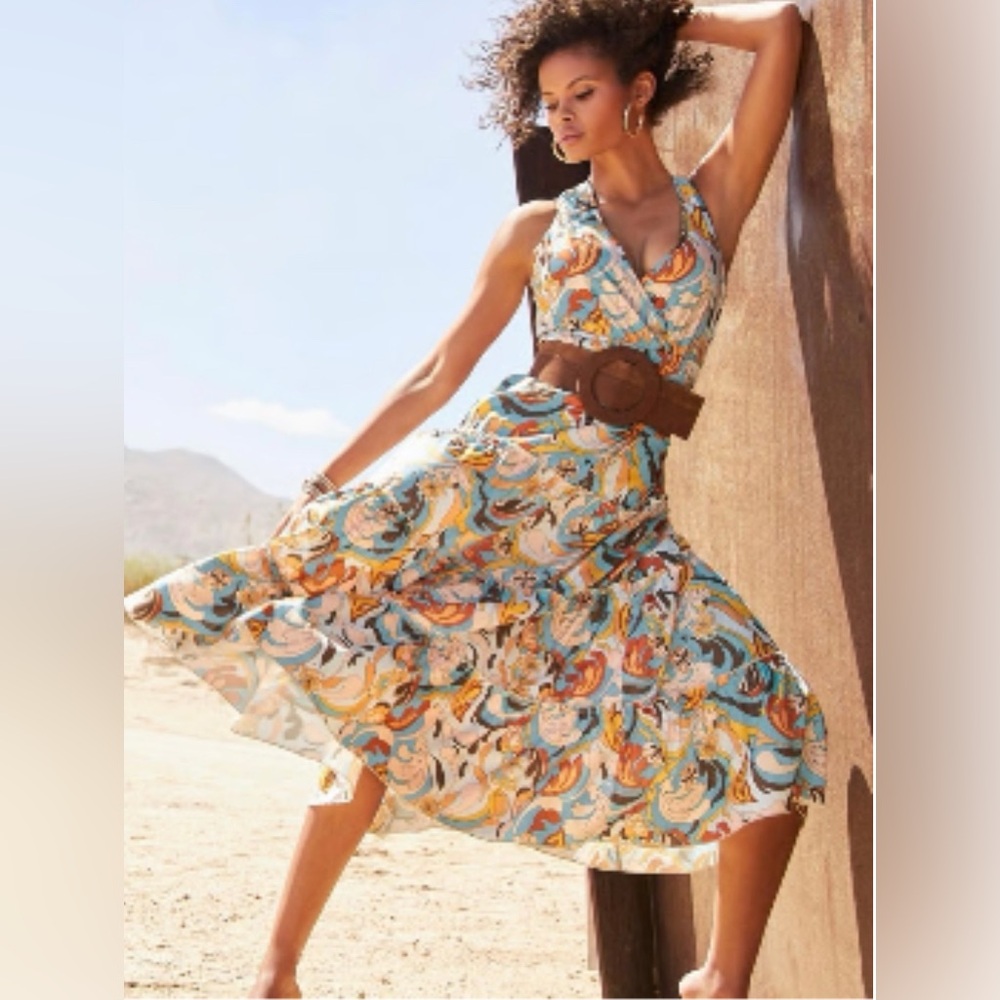 Boston Proper Printed Tiered Maxi Dress multi color size S